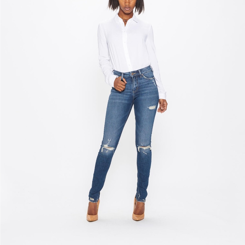 Silver Mazy Skinny High Rise Dark Wash Jeans
